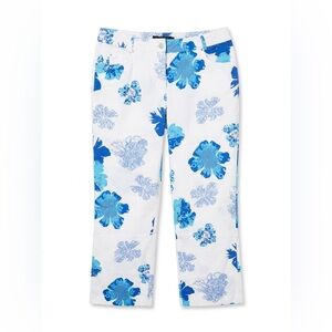 Blue Floral Print Cropped Trousers